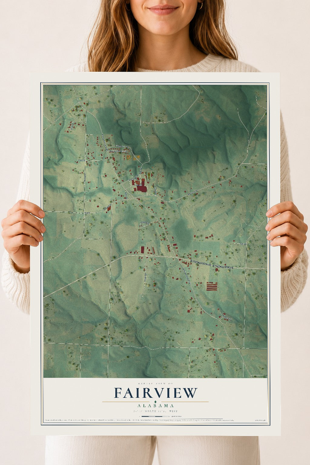 Map of Fairview, Alabama, 18 x 24 inch unframed archival matte print