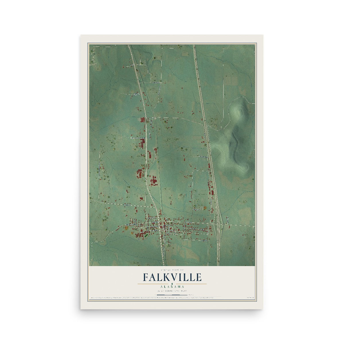 Map of Falkville, Alabama, 12 x 18 inch unframed archival matte print
