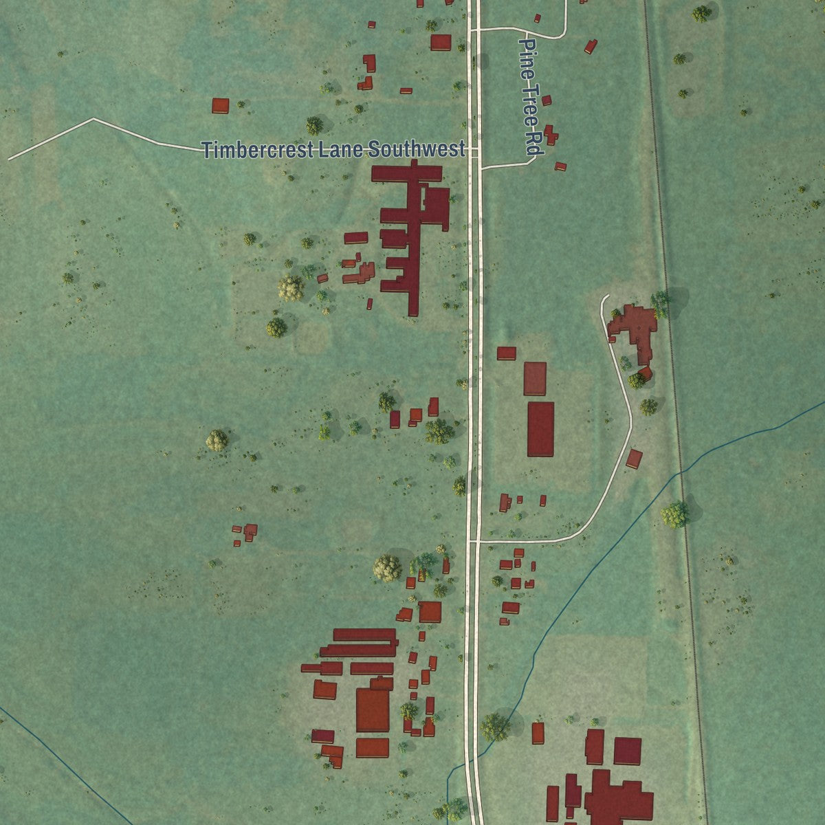 Second close-up of the map of Falkville, Alabama print showing more streets and buildings