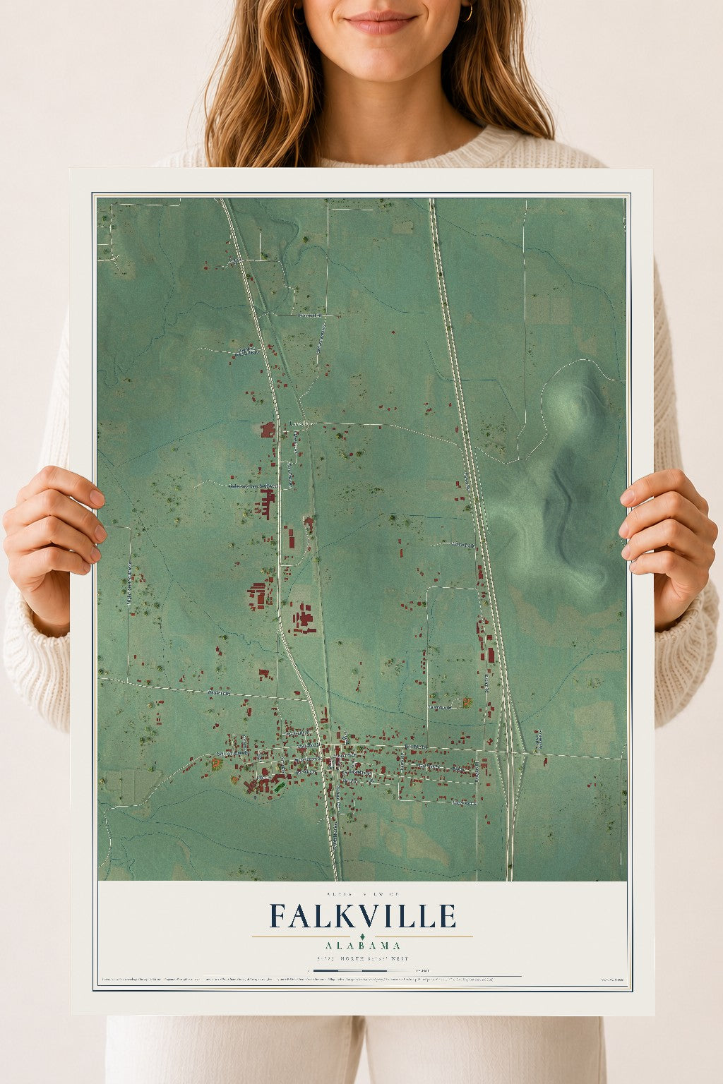 Map of Falkville, Alabama, 18 x 24 inch unframed archival matte print