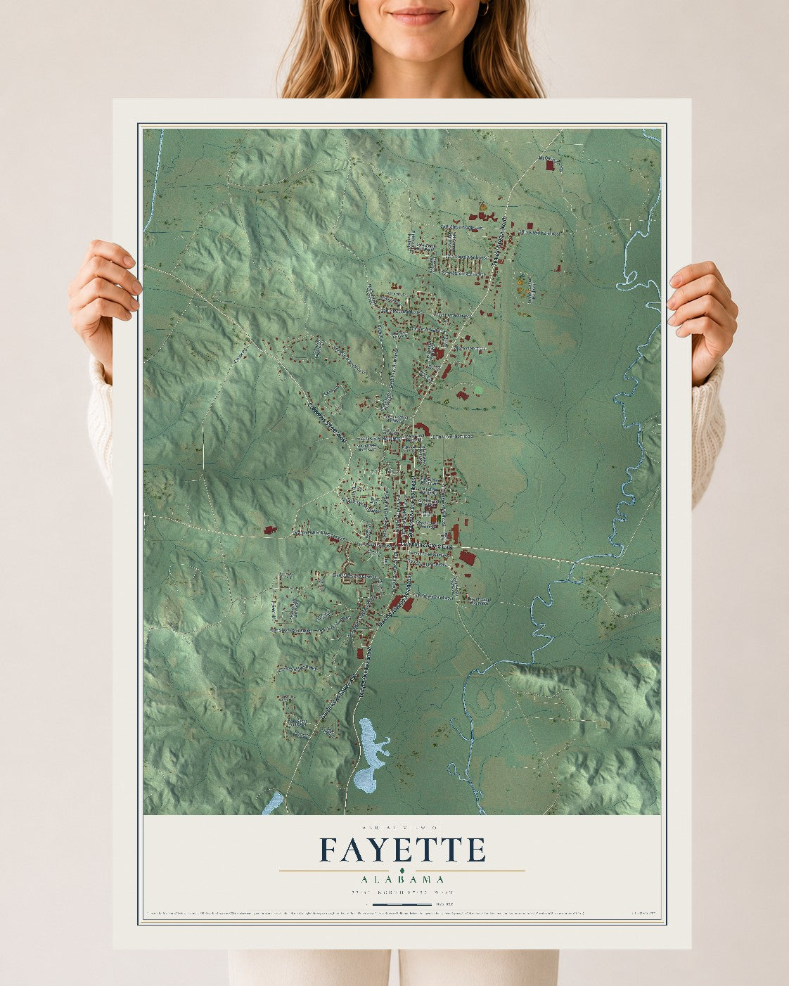 Map of Fayette, Alabama, 24 x 36 inch unframed archival matte print