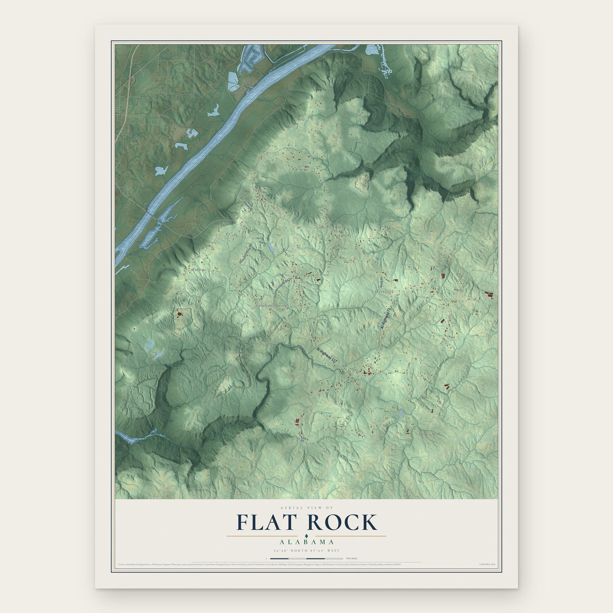 Flat Rock, Alabama map print, the full design