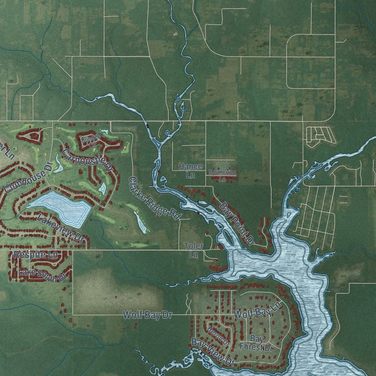 Second close-up of the map of Foley, Alabama print showing more streets and buildings