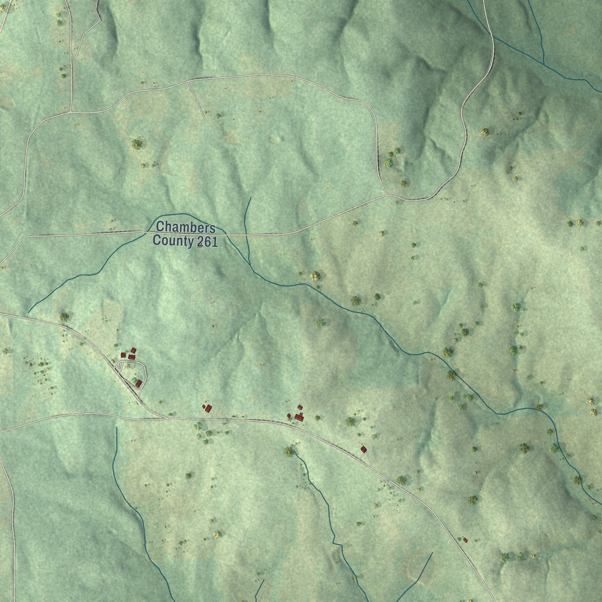 Close-up of the map of Fredonia, Alabama print showing street and building detail