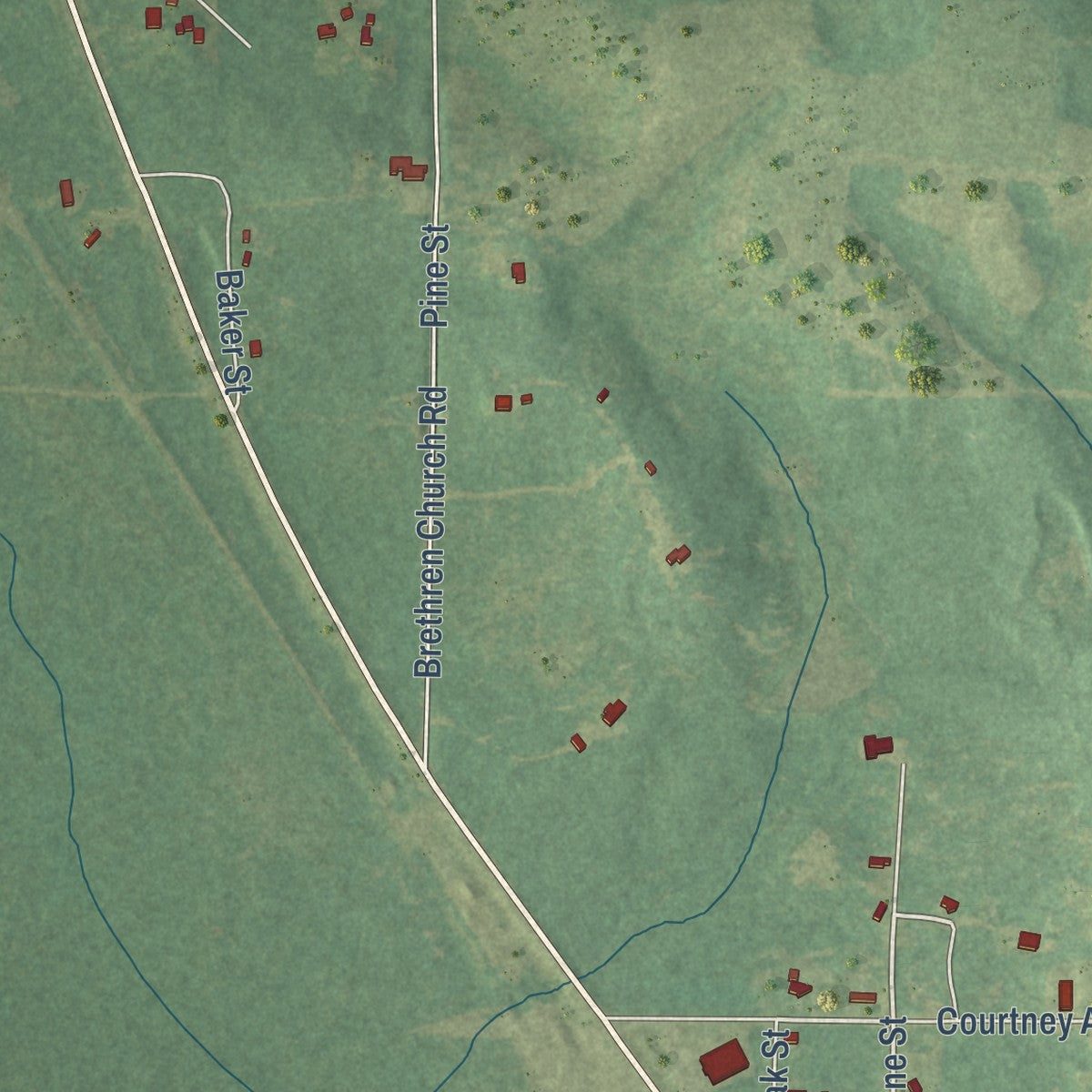 Close-up of the map of Fruitdale, Alabama print showing street and building detail