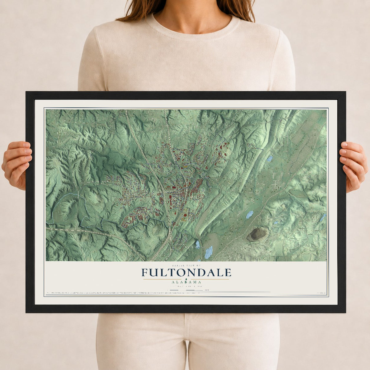 Map of Fultondale, Alabama, 12 x 18 inch print in a black wood frame
