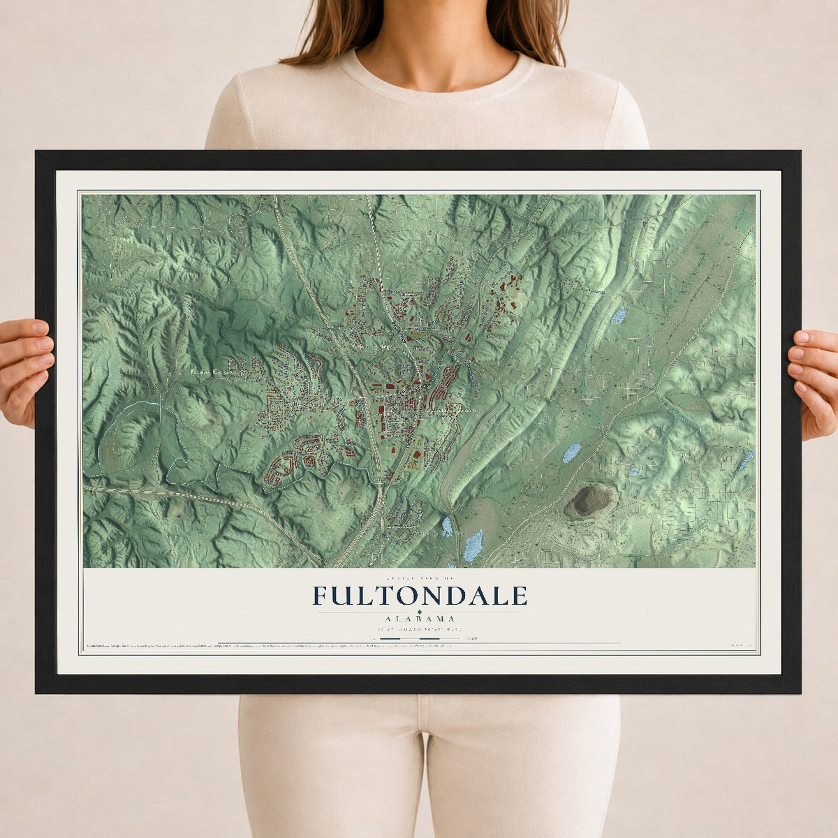 Map of Fultondale, Alabama, 18 x 24 inch print in a black wood frame