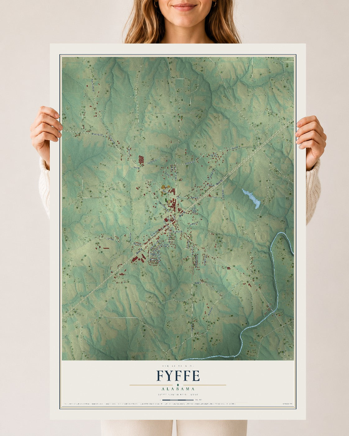Map of Fyffe, Alabama, 24 x 36 inch unframed archival matte print