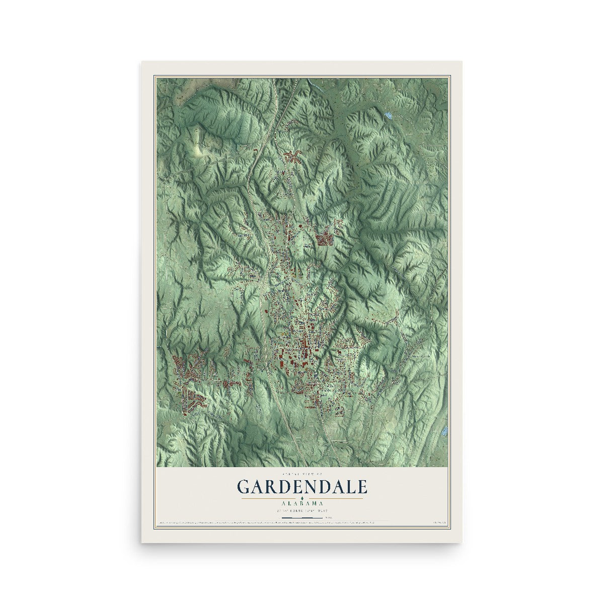 Map of Gardendale, Alabama, 12 x 18 inch unframed archival matte print