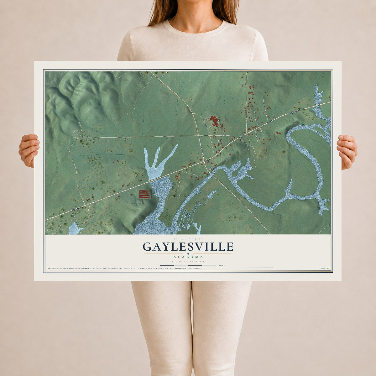 Map of Gaylesville, Alabama, 24 x 36 inch unframed archival matte print