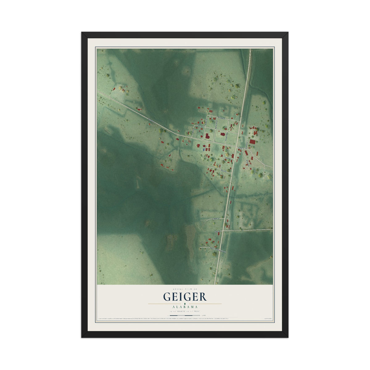 Map of Geiger, Alabama, 12 x 18 inch print in a black wood frame