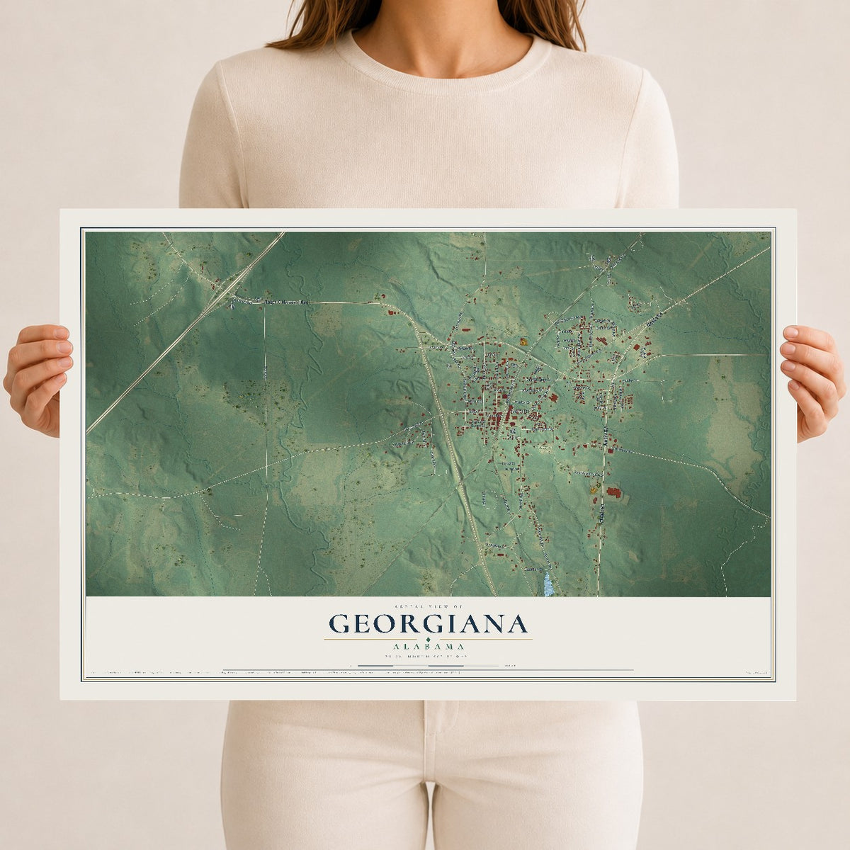 Map of Georgiana, Alabama, 12 x 18 inch unframed archival matte print