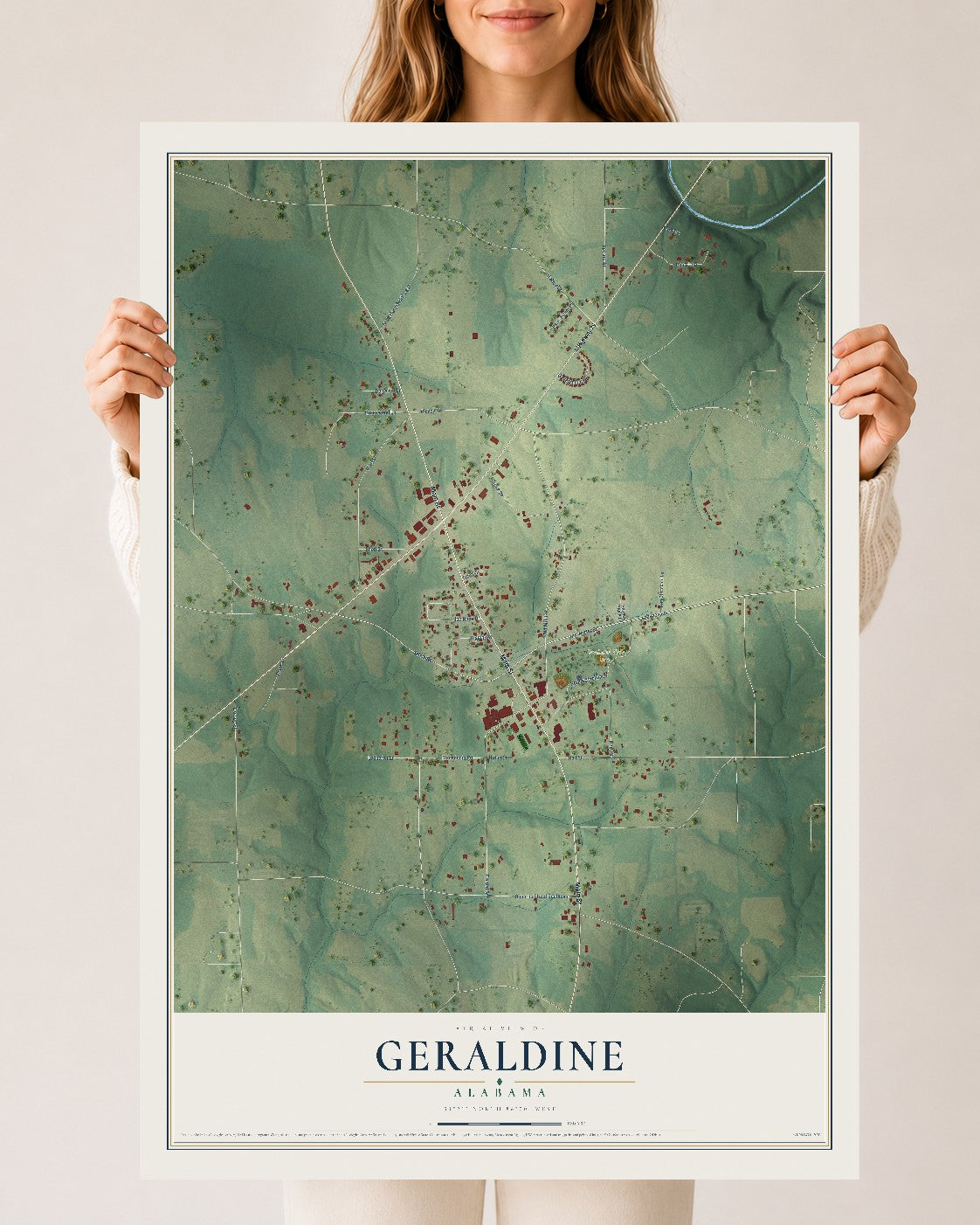 Map of Geraldine, Alabama, 24 x 36 inch unframed archival matte print