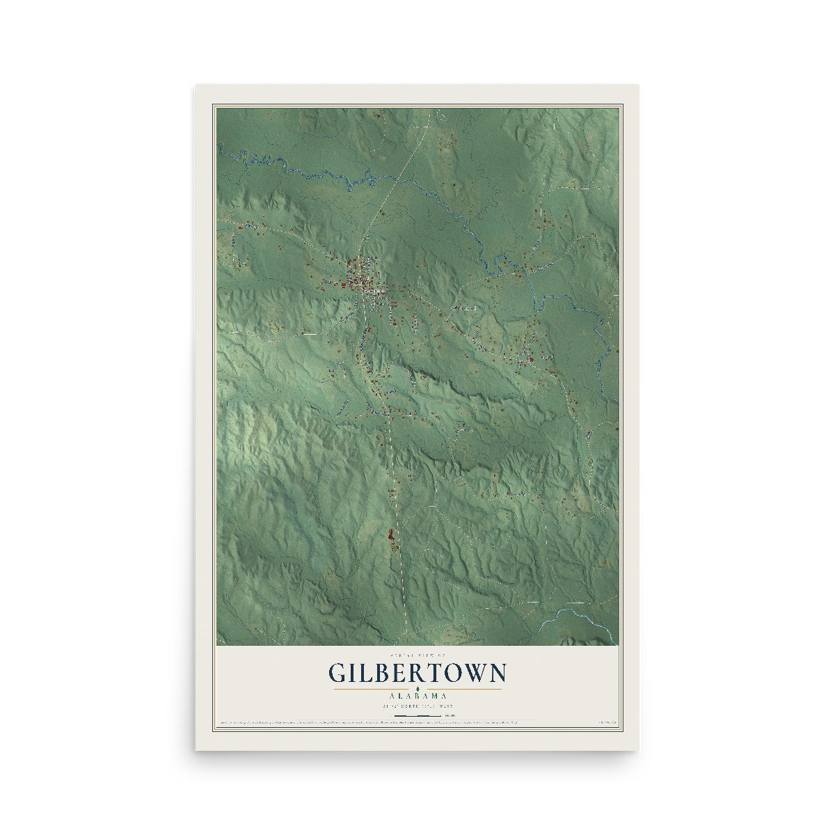 Map of Gilbertown, Alabama, 12 x 18 inch unframed archival matte print