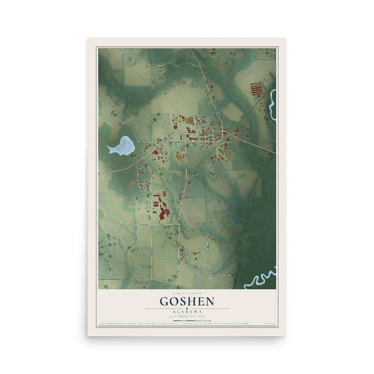 Map of Goshen, Alabama, 12 x 18 inch unframed archival matte print