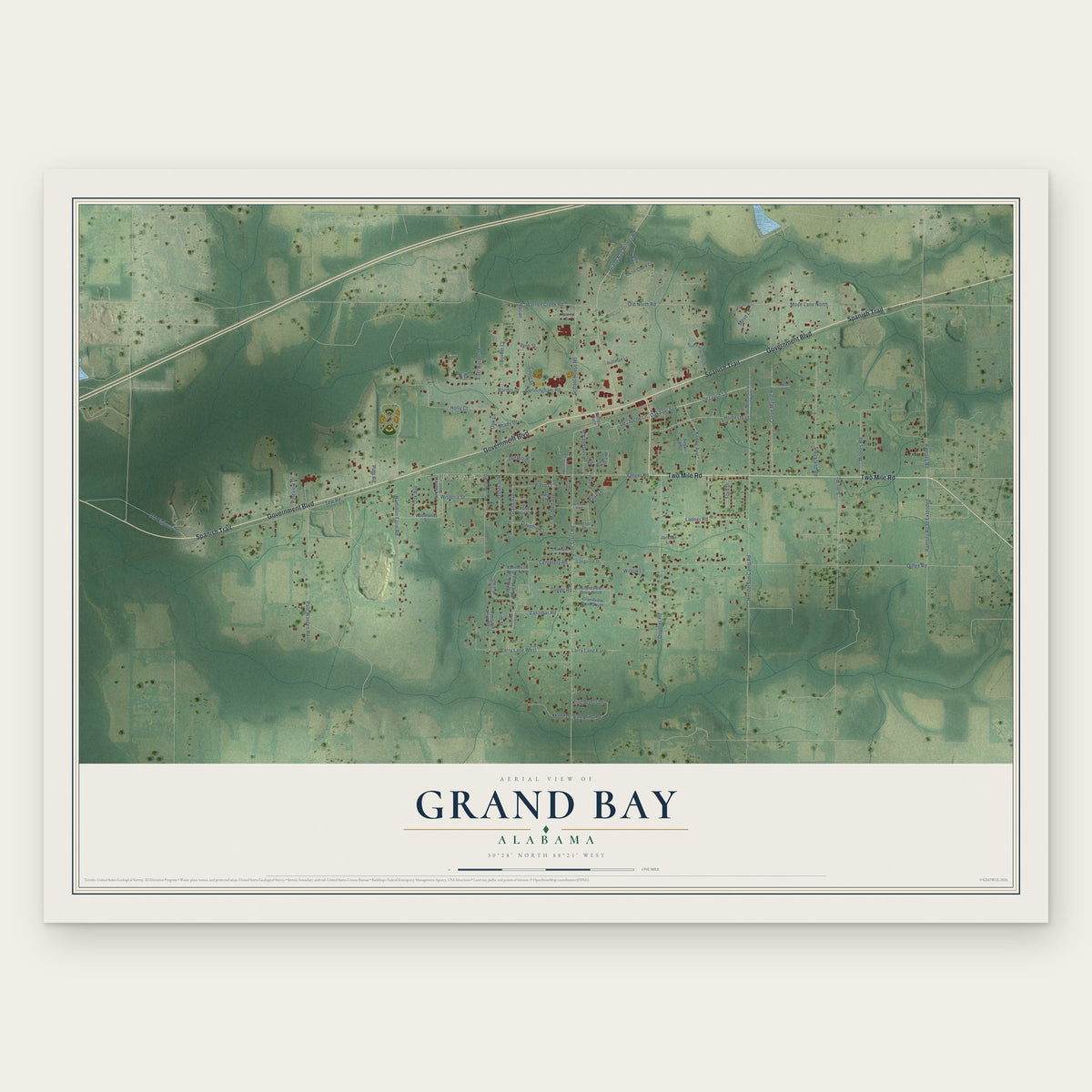 Grand Bay, Alabama map print, the full design