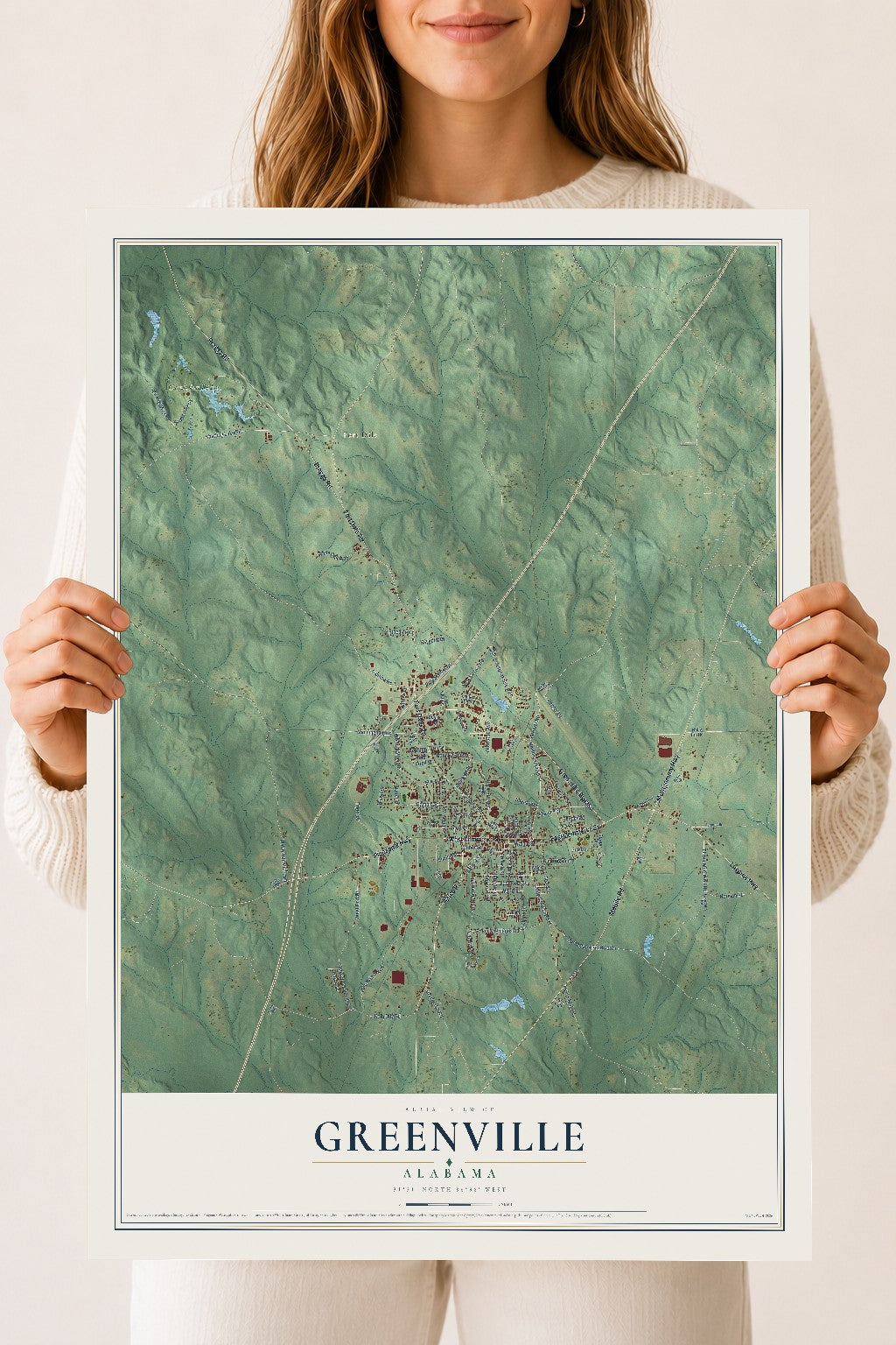 Map of Greenville, Alabama, 18 x 24 inch unframed archival matte print