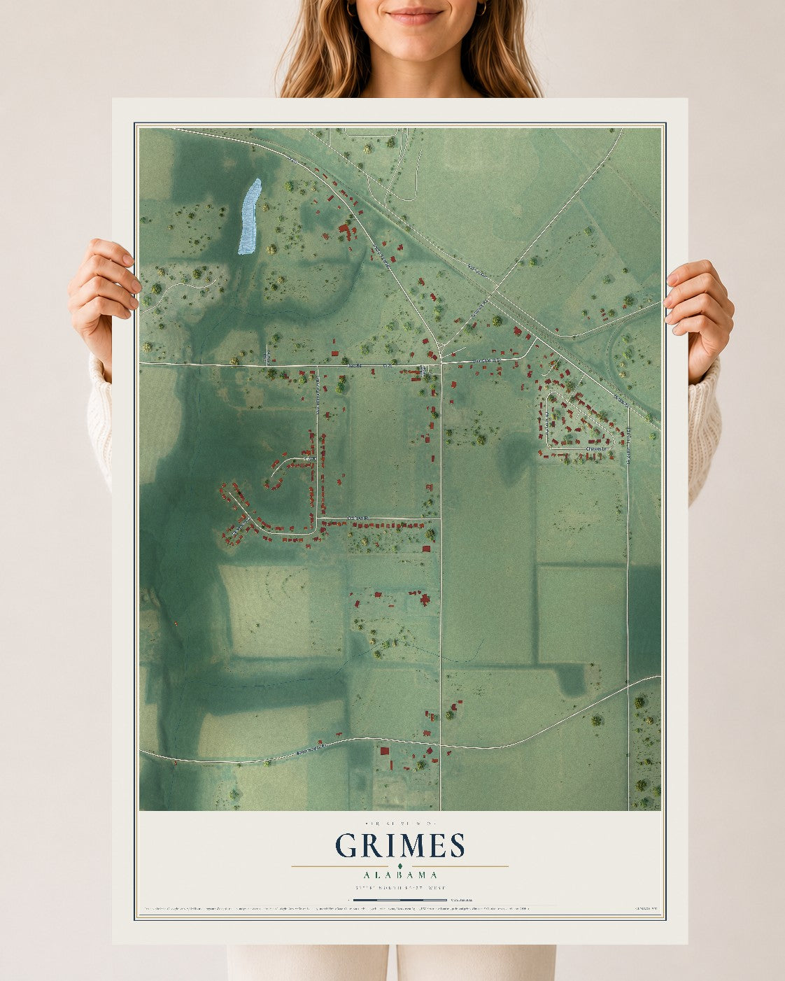 Map of Grimes, Alabama, 24 x 36 inch unframed archival matte print
