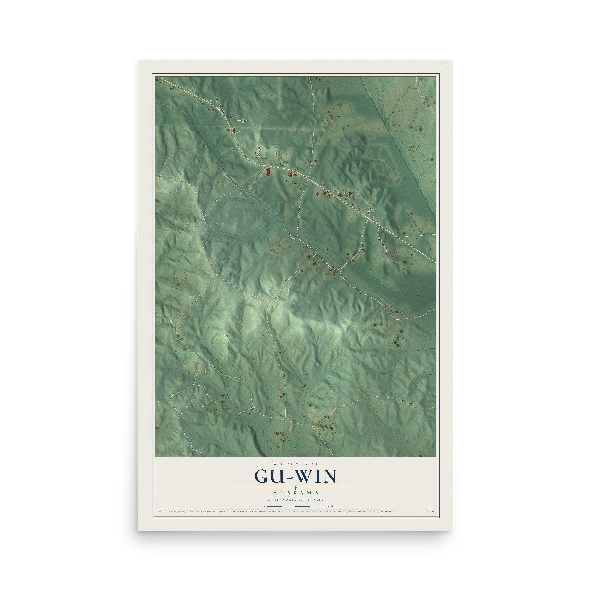Map of Gu-Win, Alabama, 12 x 18 inch unframed archival matte print