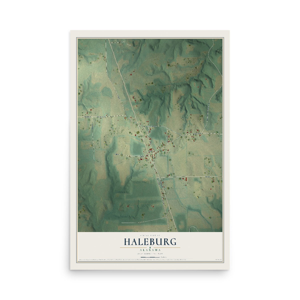 Map of Haleburg, Alabama, 12 x 18 inch unframed archival matte print