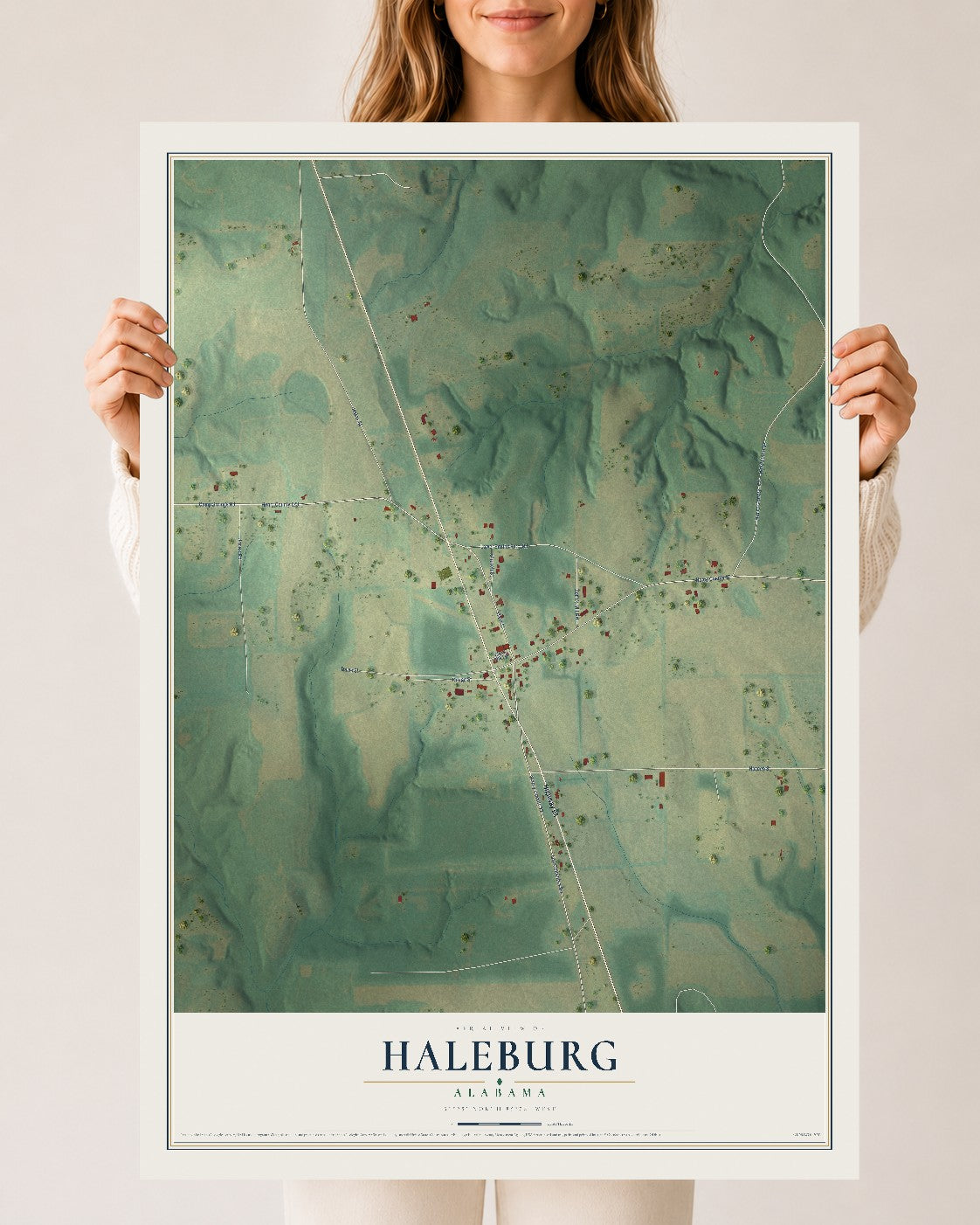 Map of Haleburg, Alabama, 24 x 36 inch unframed archival matte print