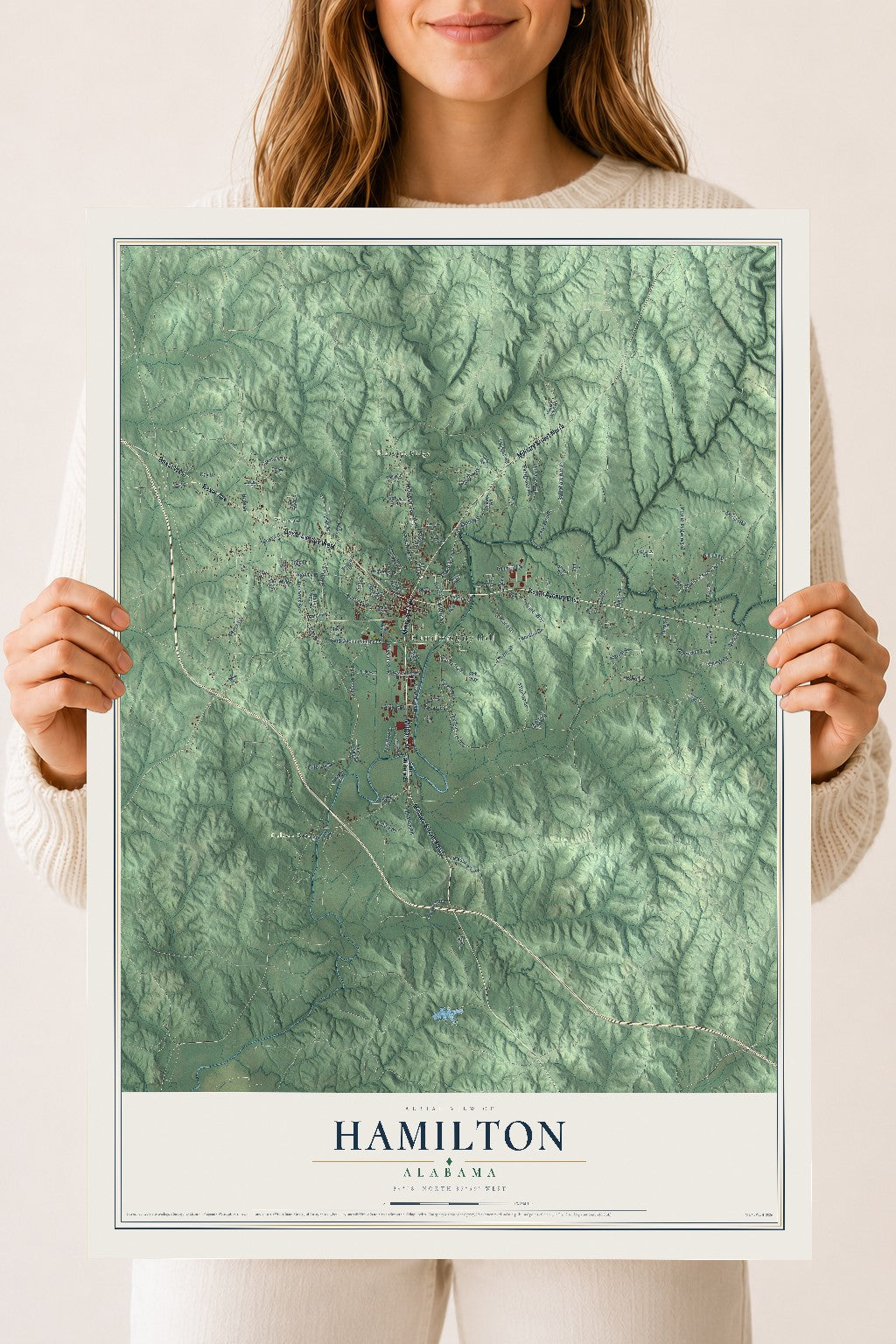 Map of Hamilton, Alabama, 18 x 24 inch unframed archival matte print