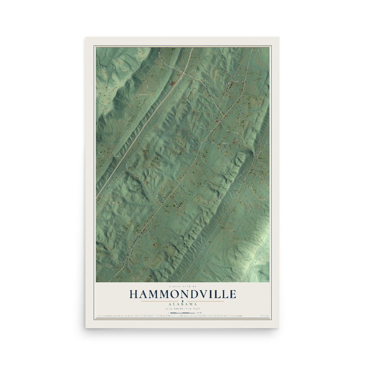 Map of Hammondville, Alabama, 12 x 18 inch unframed archival matte print