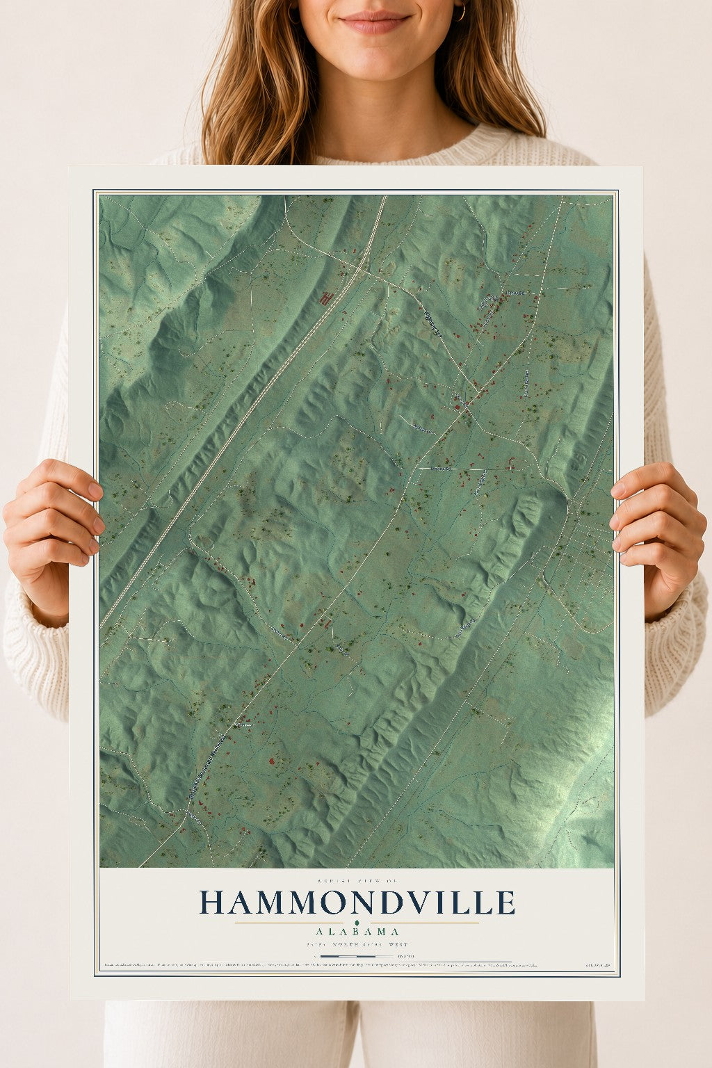 Map of Hammondville, Alabama, 18 x 24 inch unframed archival matte print