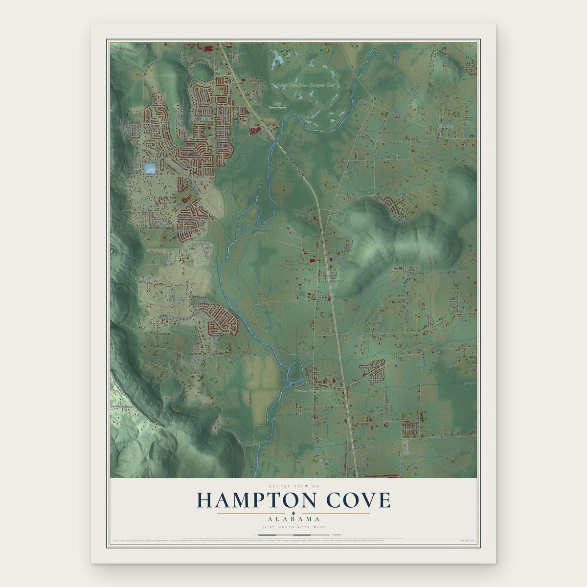 Hampton Cove, Alabama map print, the full design