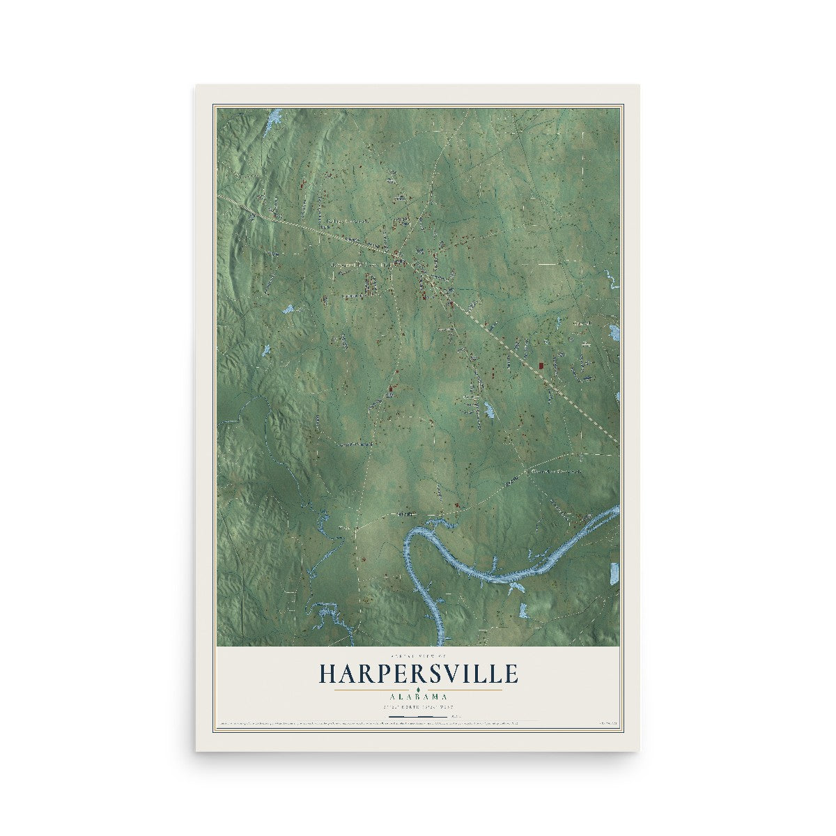 Map of Harpersville, Alabama, 12 x 18 inch unframed archival matte print