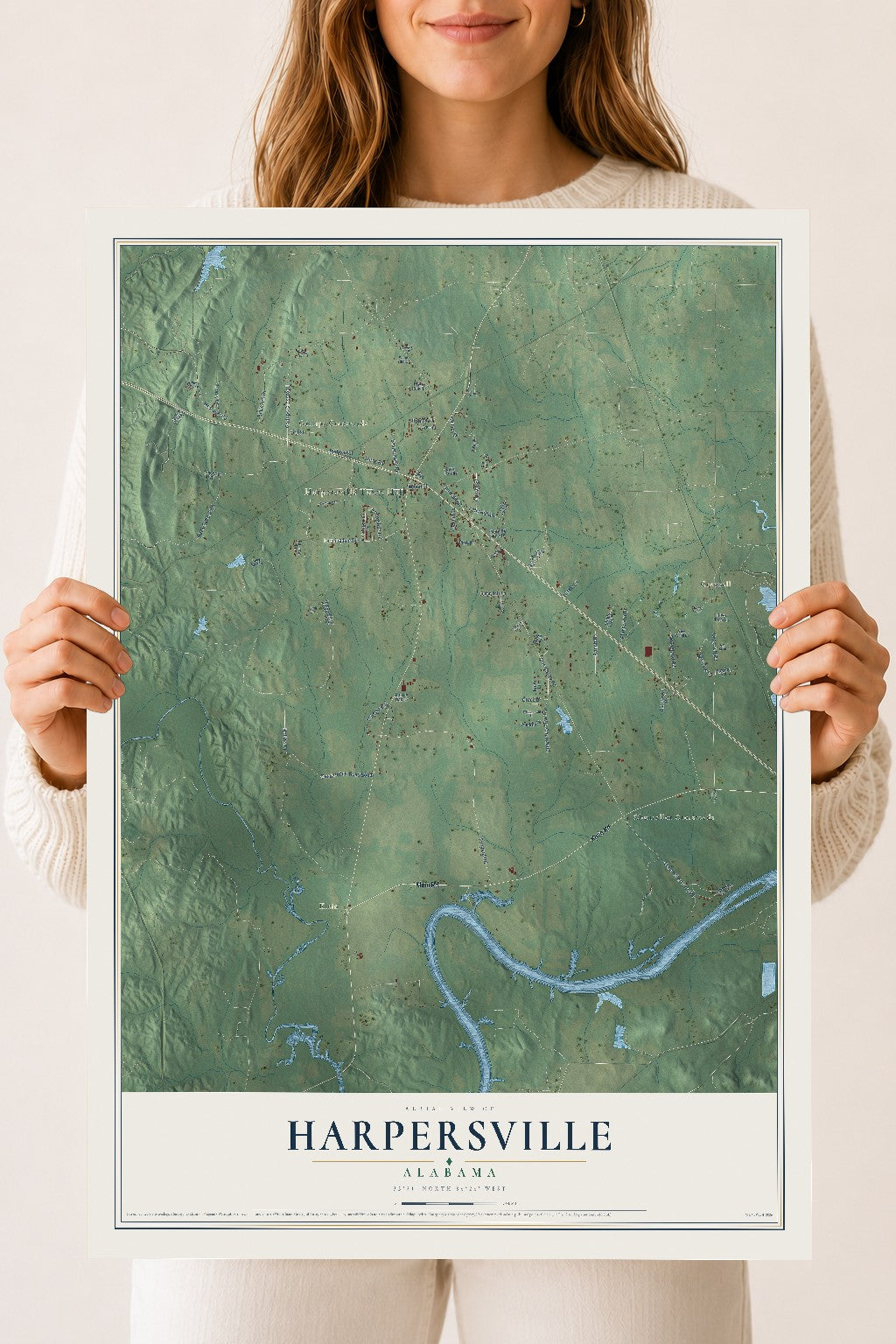 Map of Harpersville, Alabama, 18 x 24 inch unframed archival matte print