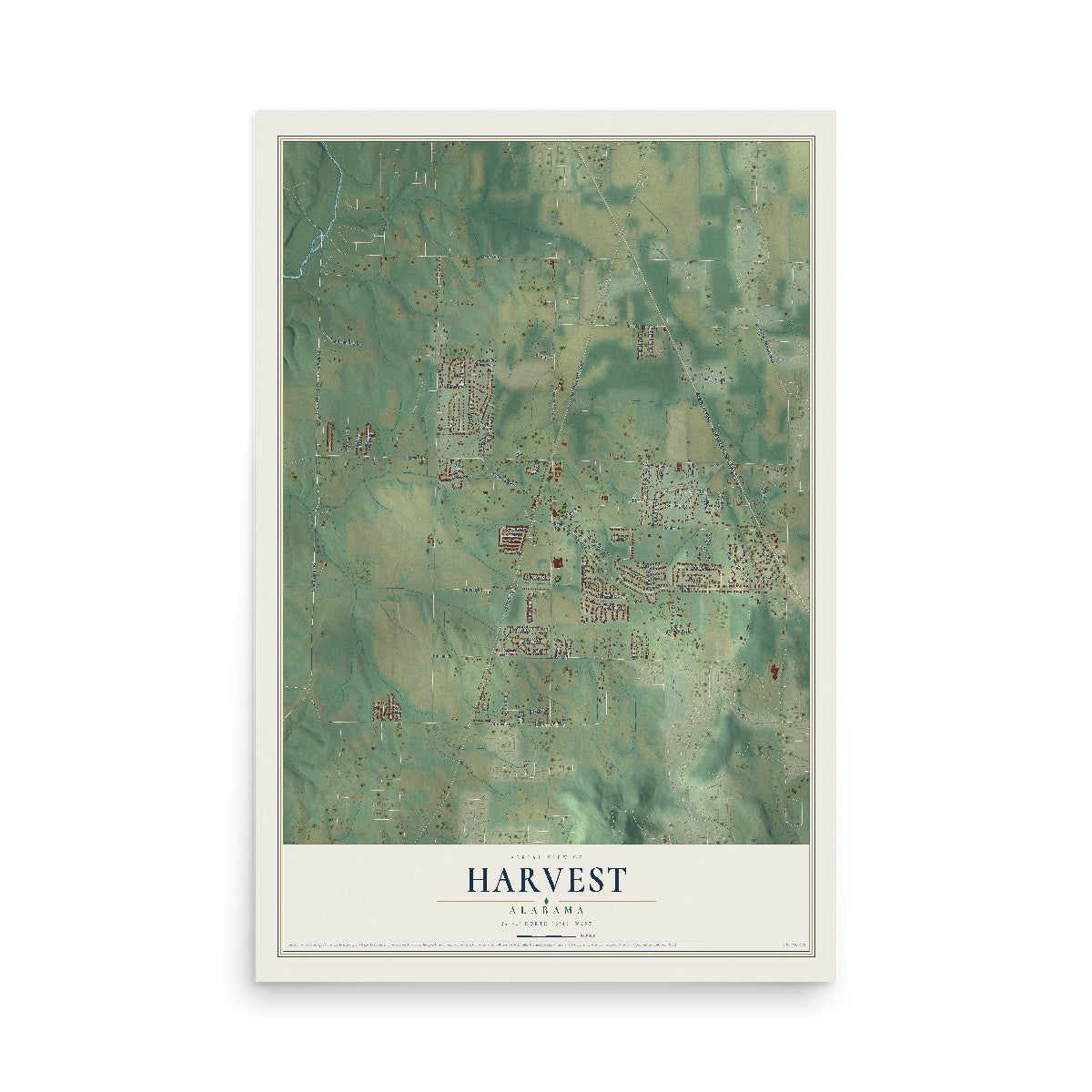 Map of Harvest, Alabama, 12 x 18 inch unframed archival matte print