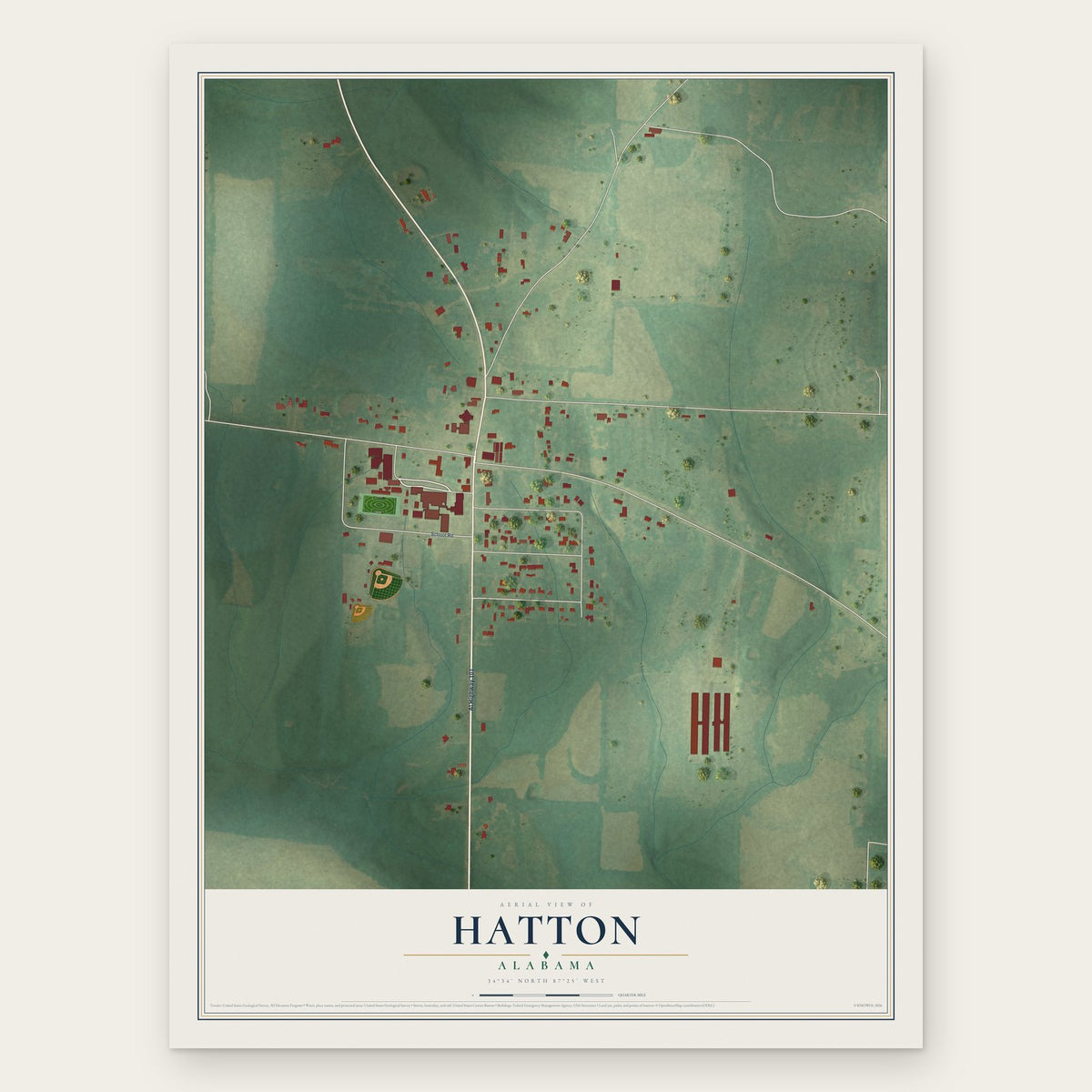 Hatton, Alabama map print, the full design