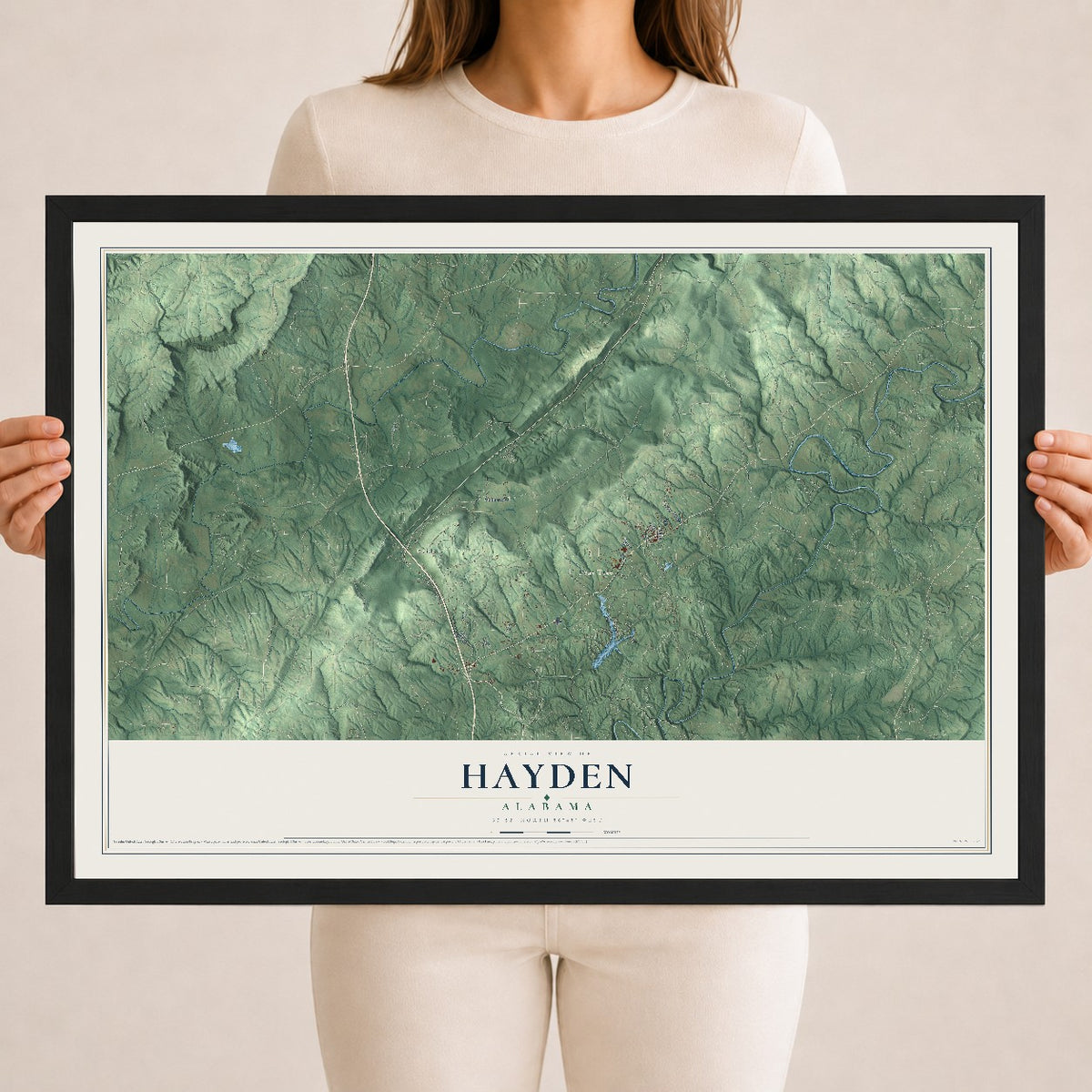 Map of Hayden, Alabama, 18 x 24 inch print in a black wood frame