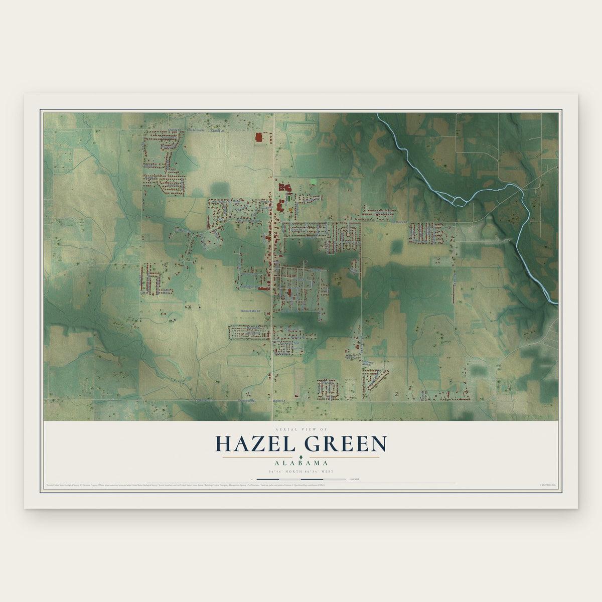 Hazel Green, Alabama map print, the full design
