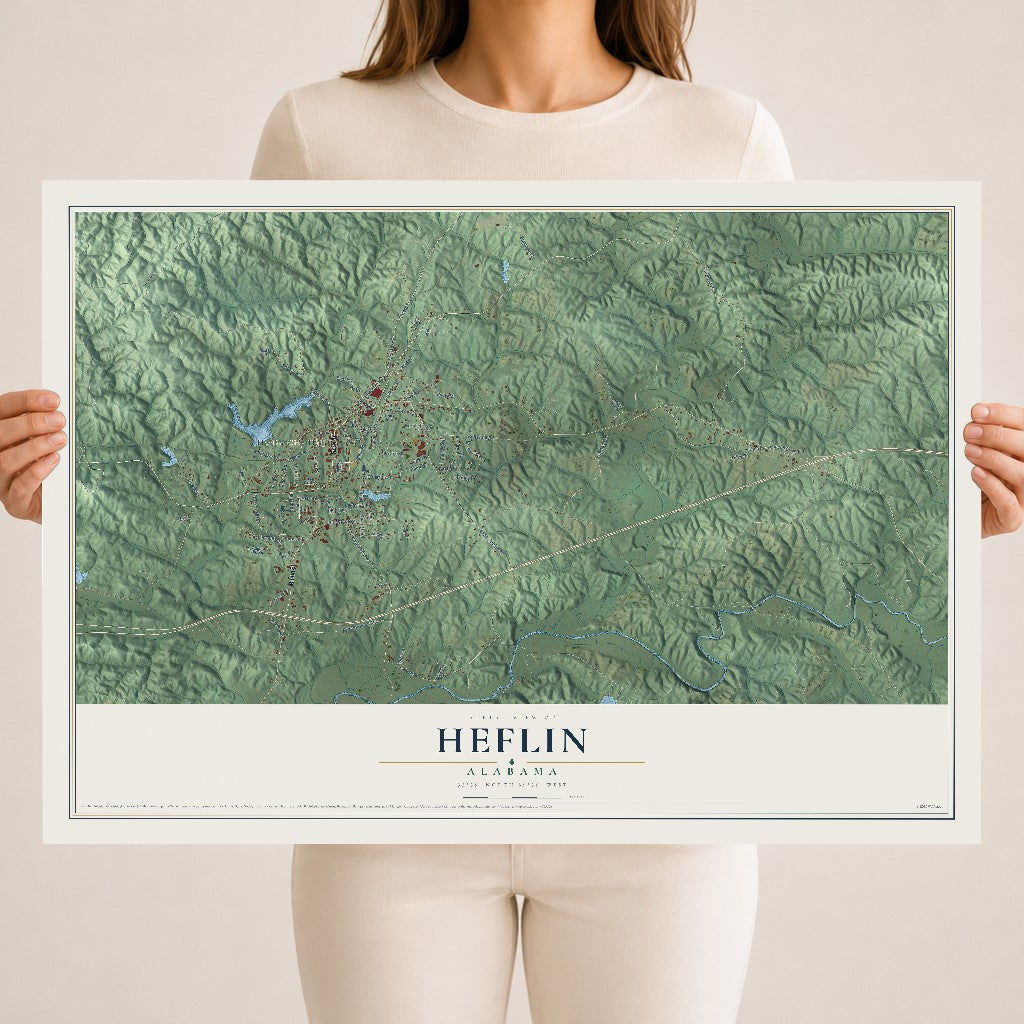Map of Heflin, Alabama, 18 x 24 inch unframed archival matte print