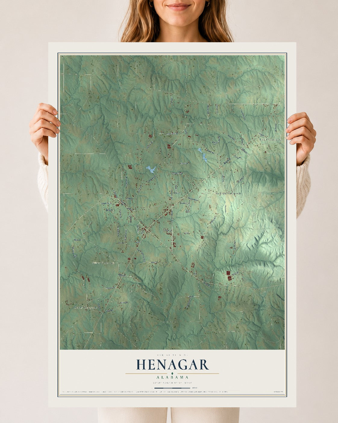Map of Henagar, Alabama, 24 x 36 inch unframed archival matte print