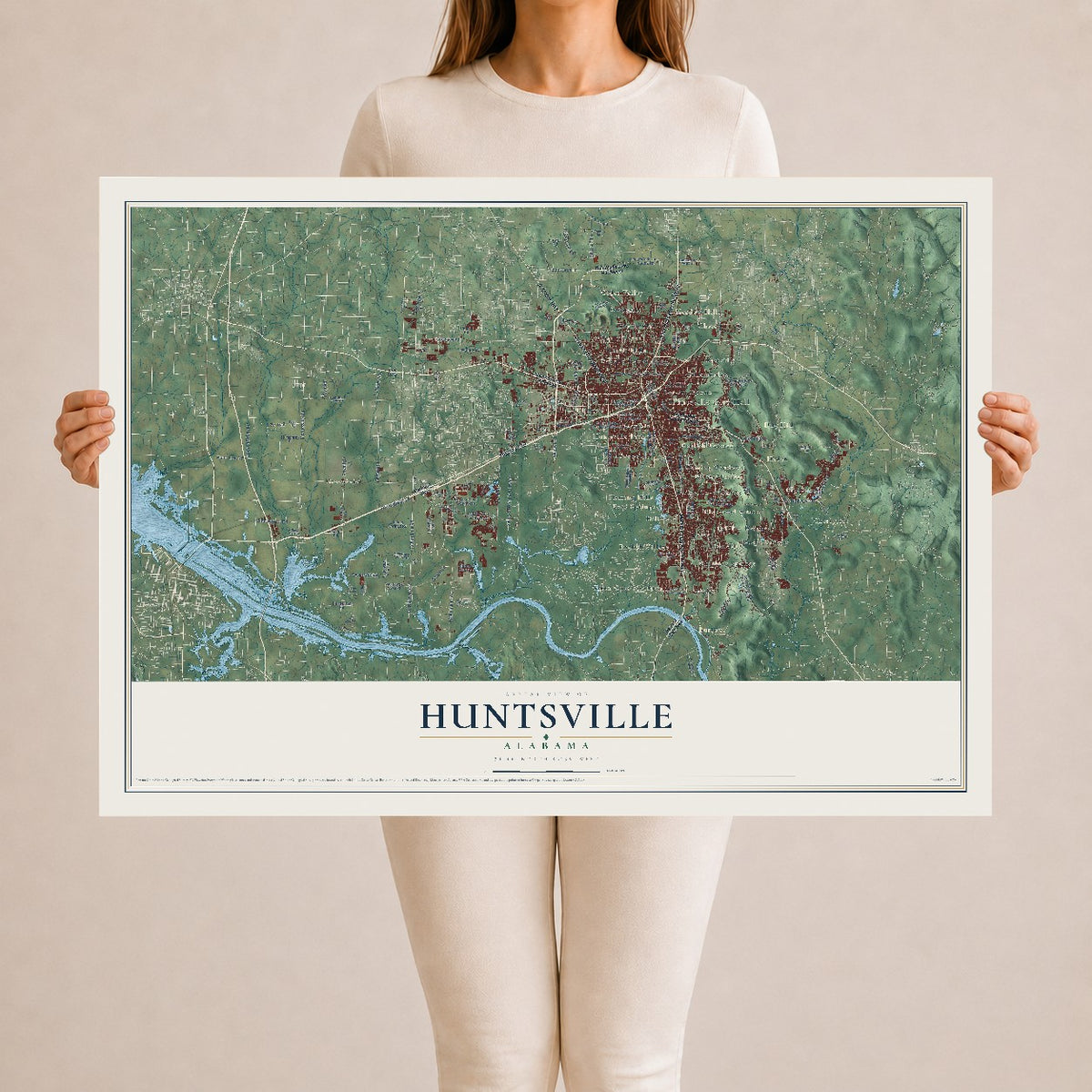 Map of Huntsville, Alabama, 24 x 36 inch unframed archival matte print