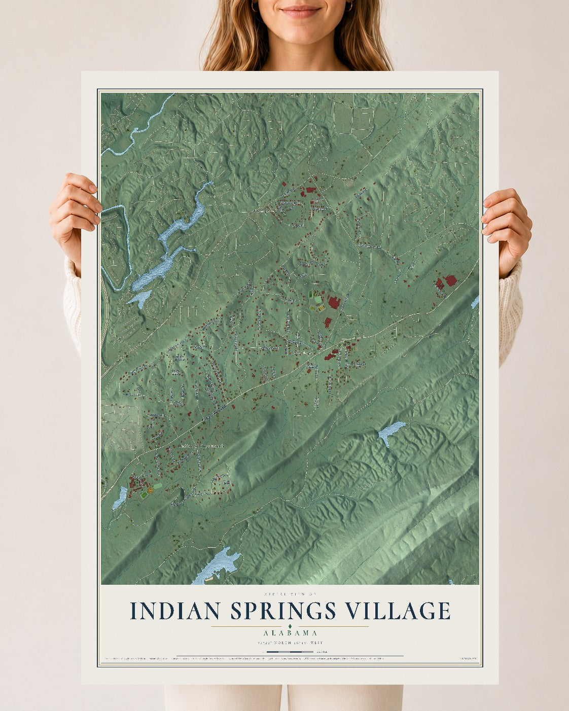 Map of Indian Springs Village, Alabama, 24 x 36 inch unframed archival matte print