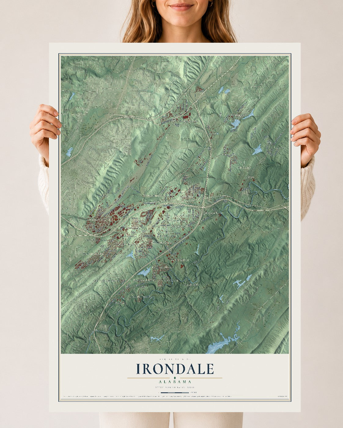 Map of Irondale, Alabama, 24 x 36 inch unframed archival matte print