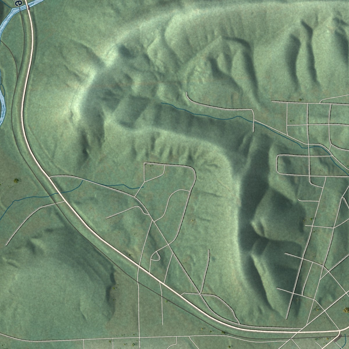 Close-up of the map of Ivalee, Alabama print showing street and building detail