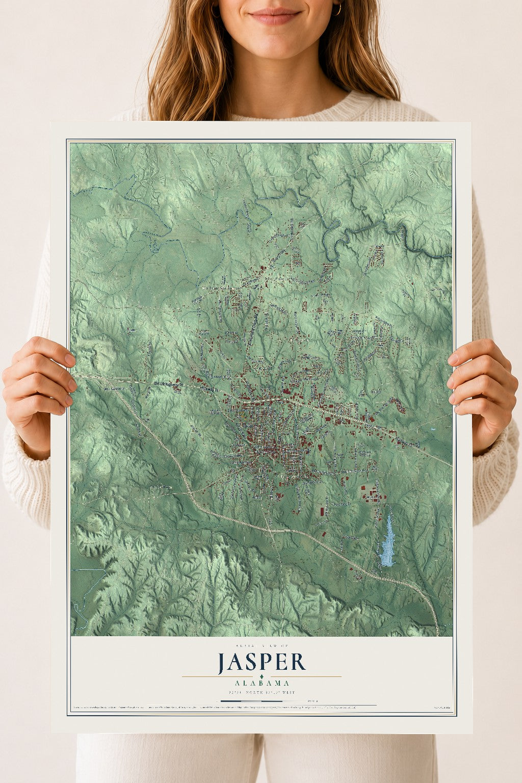 Map of Jasper, Alabama, 18 x 24 inch unframed archival matte print