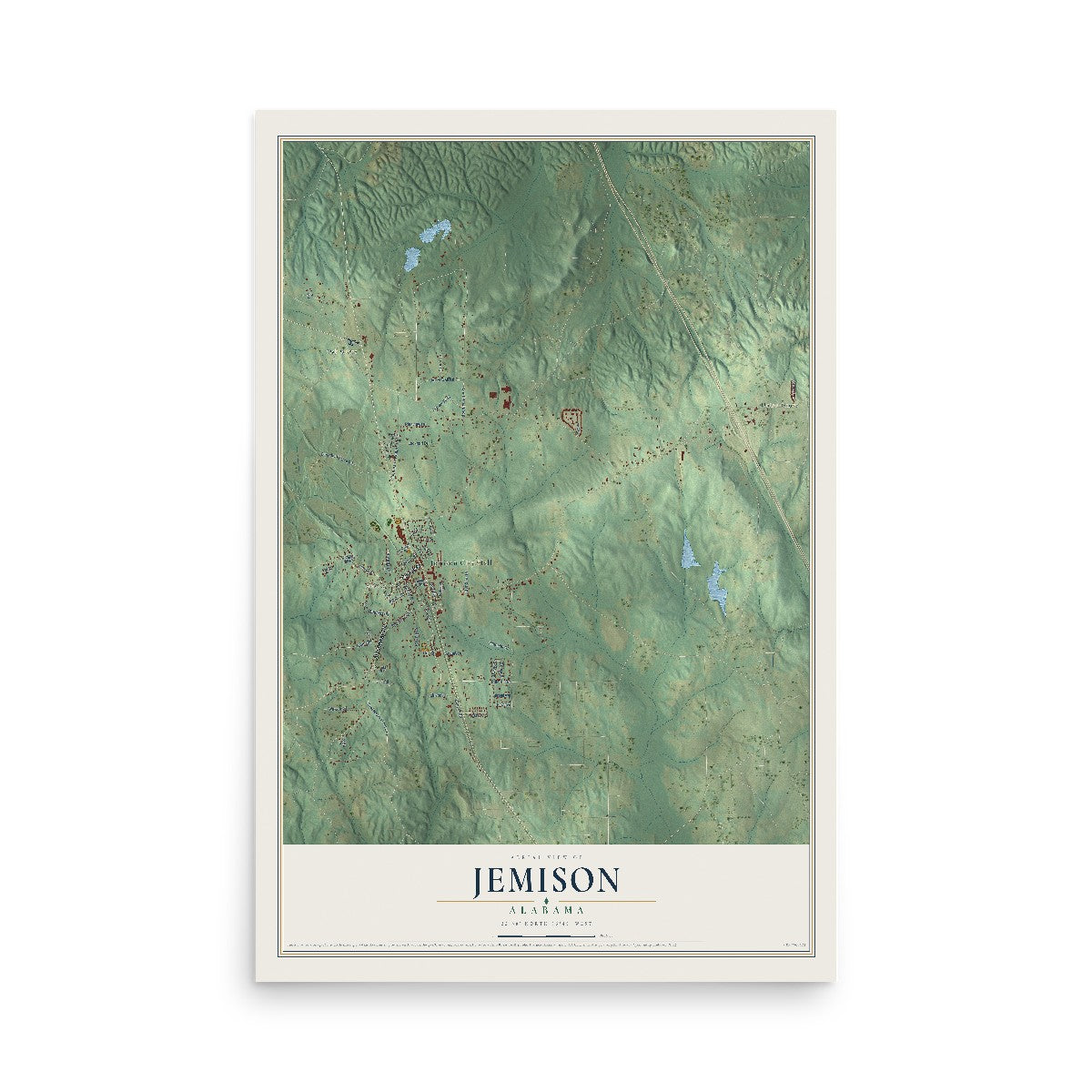 Map of Jemison, Alabama, 12 x 18 inch unframed archival matte print