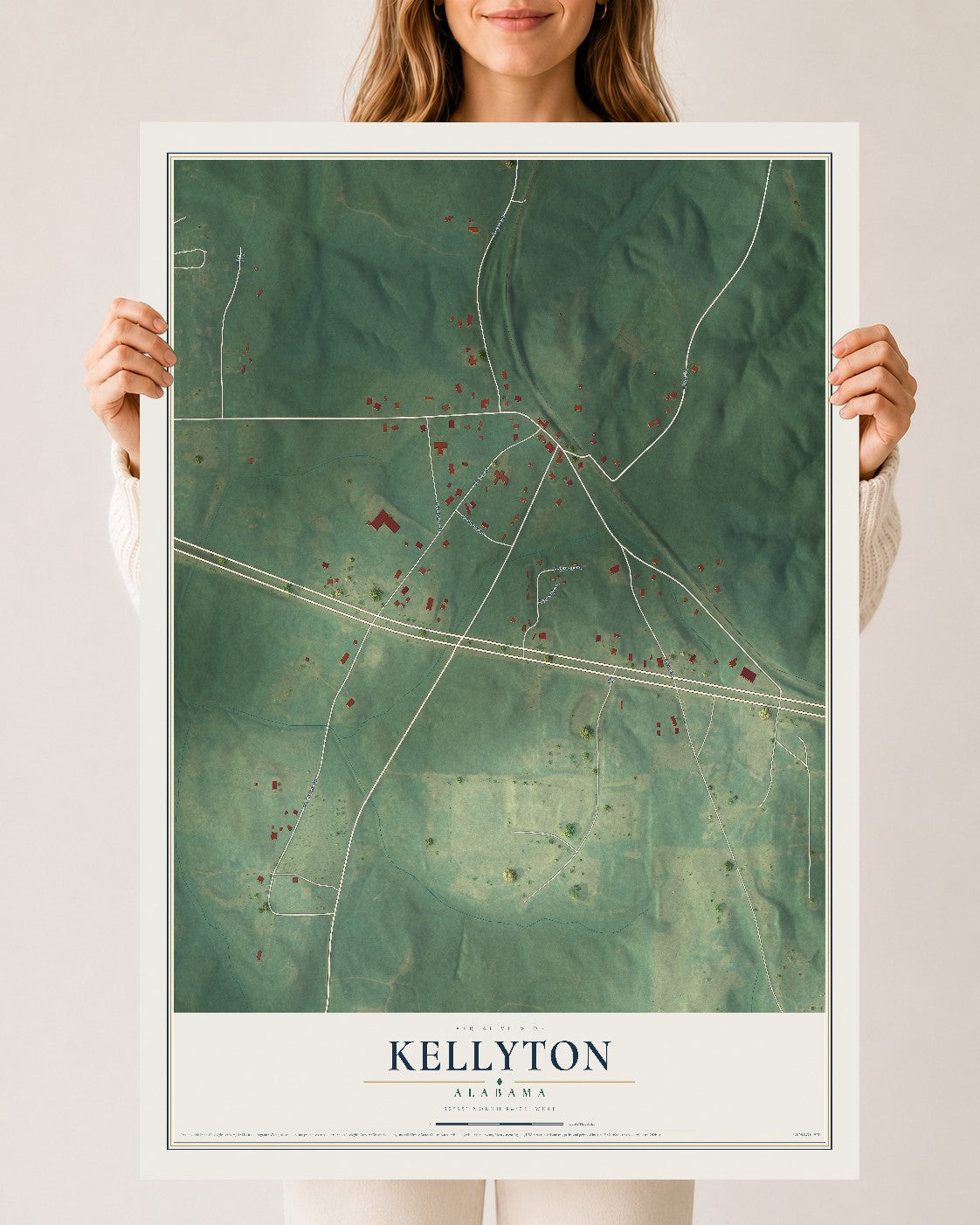 Map of Kellyton, Alabama, 24 x 36 inch unframed archival matte print