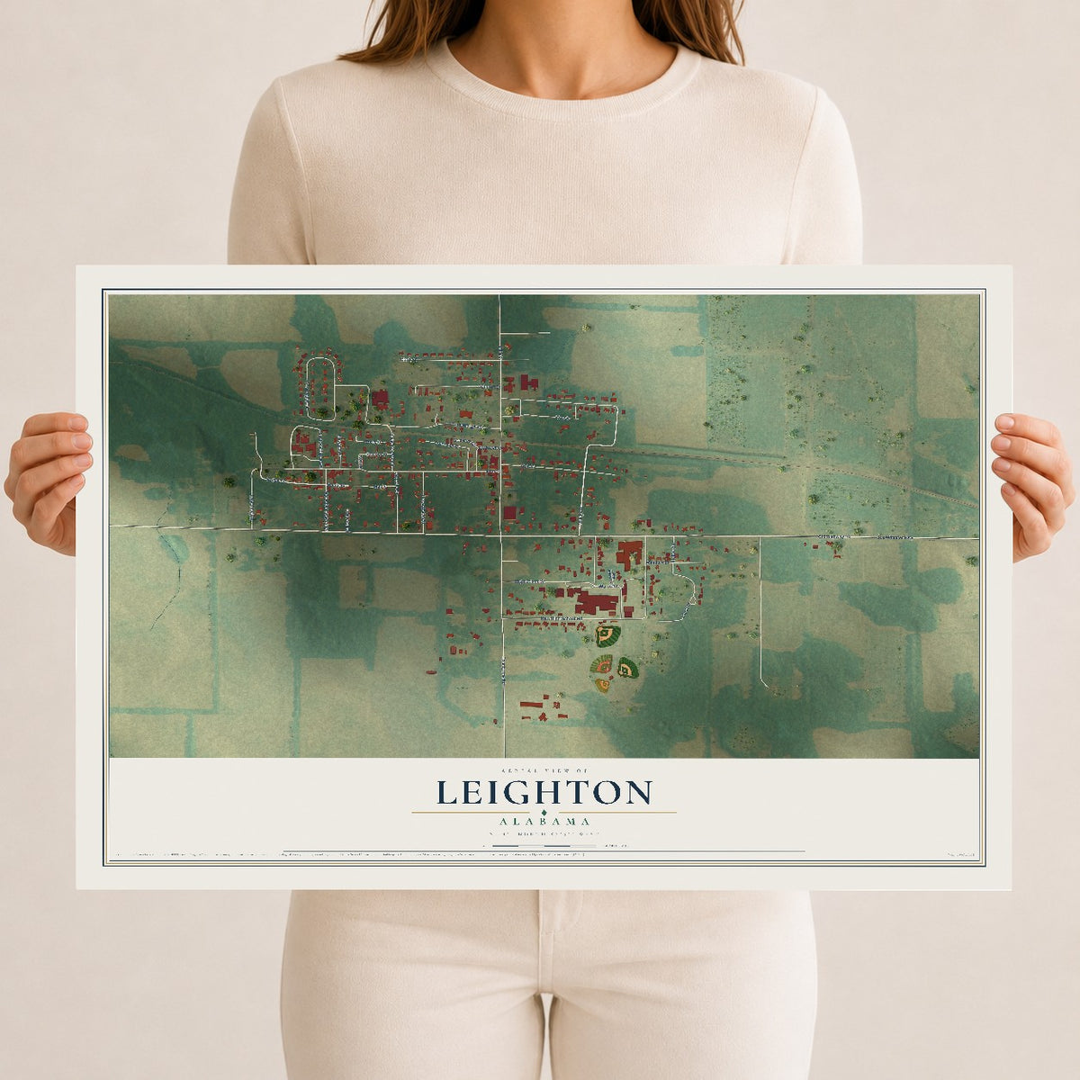 Map of Leighton, Alabama, 12 x 18 inch unframed archival matte print