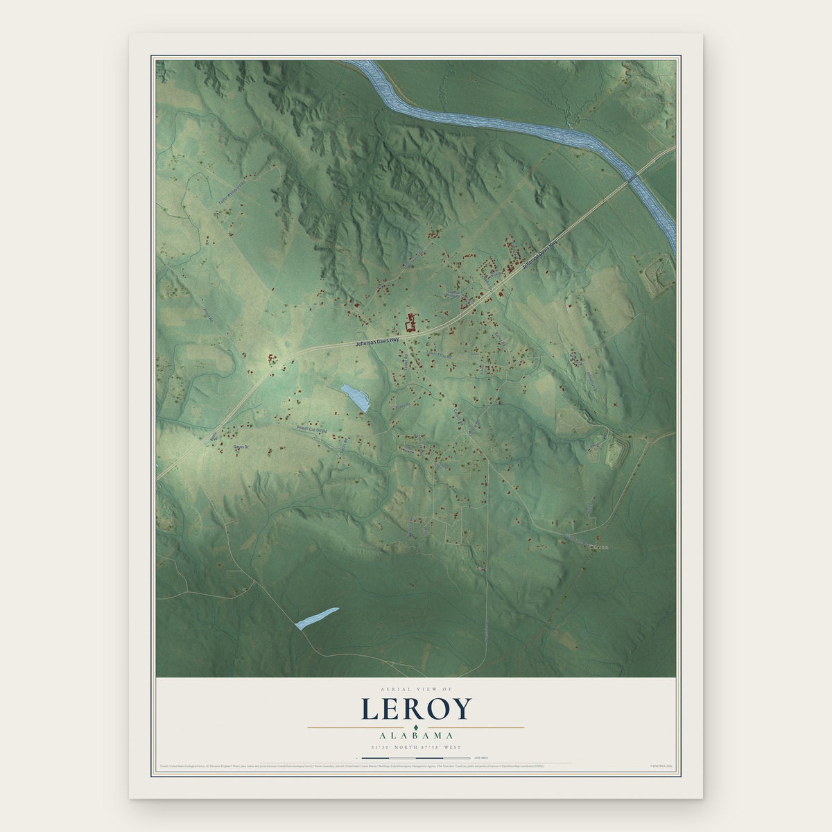 Leroy, Alabama map print, the full design