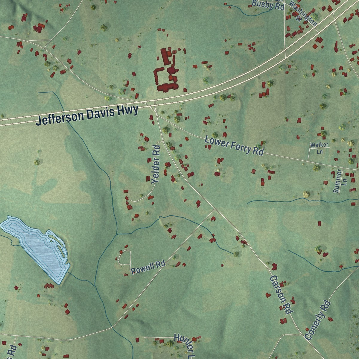 Close-up of the map of Leroy, Alabama print showing street and building detail