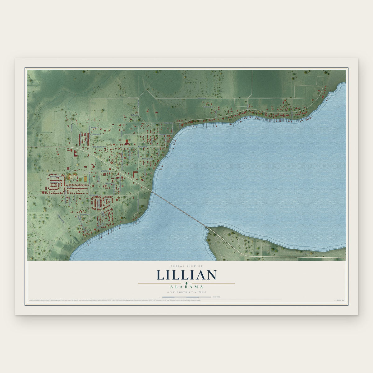 Lillian, Alabama map print, the full design
