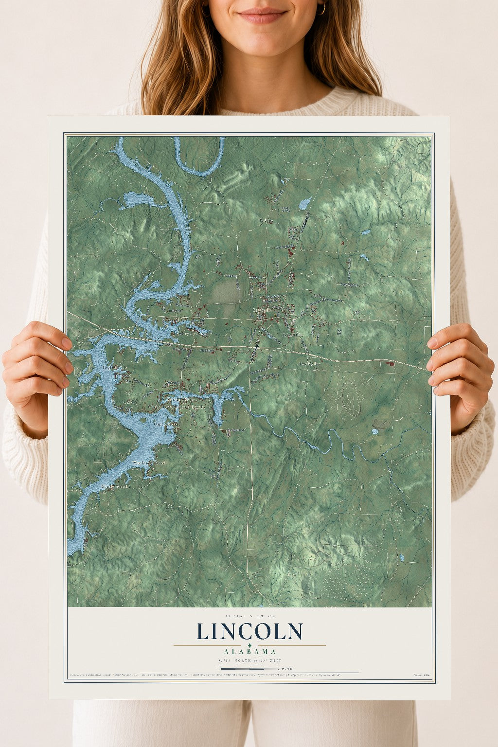 Map of Lincoln, Alabama, 18 x 24 inch unframed archival matte print