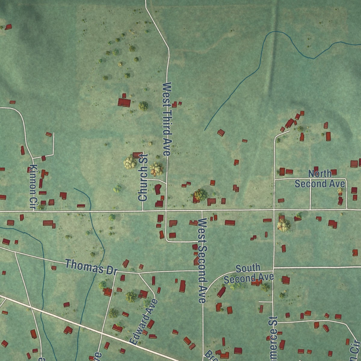 Close-up of the map of Lisman, Alabama print showing street and building detail